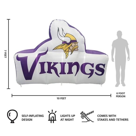 Logo Brands Minnesota Vikings Pre-Lit 7’x10’ Team Inflatable new - Picture 2 of 2